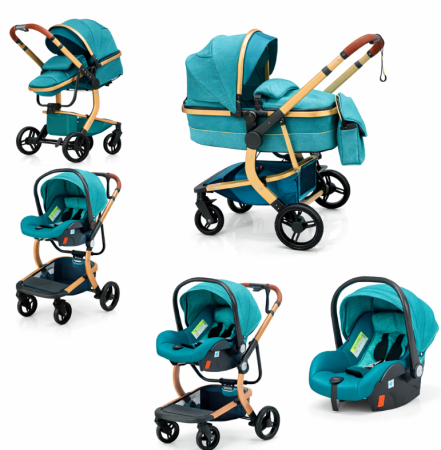 Carucioare - Carucior 3 in 1, Modul sport transformabil din landou plus scoica, Plasa de insecte si geanta de scutece, COD 517