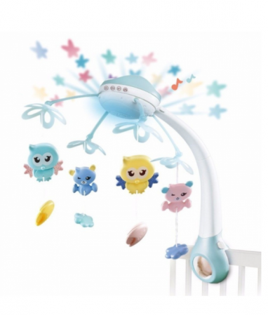 Jucarii interactive bebe - Carusel muzical pentru copii, ABS, cu telecomanda si Bluetooth, 0luni+, albastru