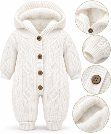Haine bebe baietei - Combinezon tricotat, pentru bebe, Imblanit integral, Alb
