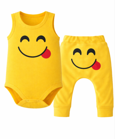 Set nou nascut - Compleu 2 piese, Imprimeu Emoji, Bebe Mancacila