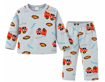 Set nou nascut - Compleu 2 piese, pentru copii, tip pijama, din bumbac 100%, Micul pompier