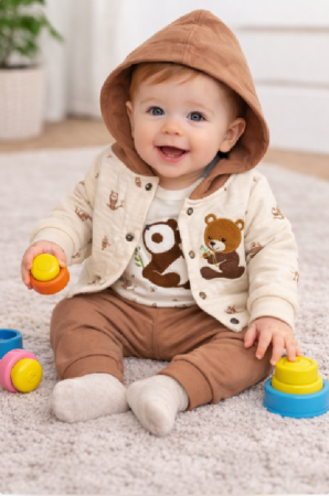 Haine bebe baietei - Compleu 3 piese, cu body, Panda