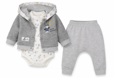 Costumase - Compleu 3 piese, cu body, Tenis baby, Gri