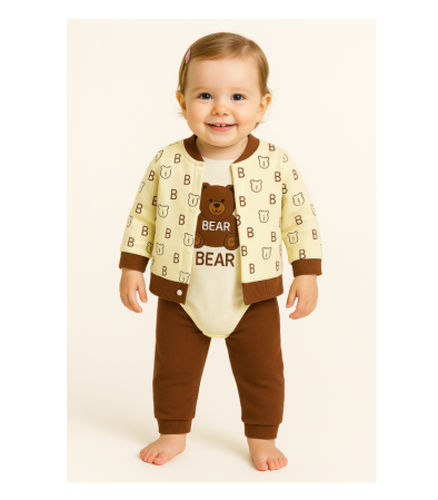 Promotii - Compleu 3 piese, cu body, Ursuletul Somnoros, maro