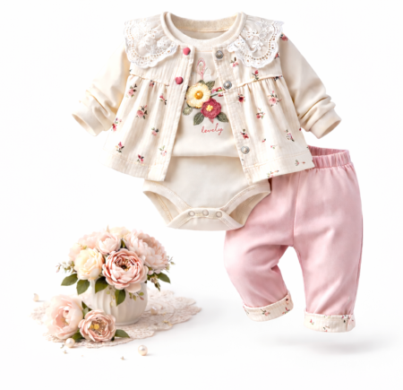 Costumase - Compleu 3 piese, Flori de camp, Guler brodat