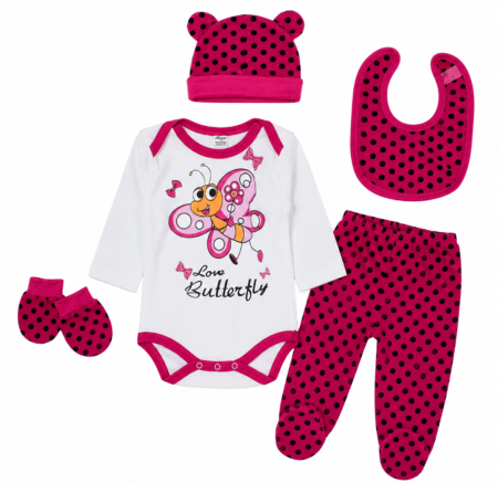 Costumase - Compleu pentru bebelusi, 5 piese, Bubu-Still, Fluturas, 0-3 luni