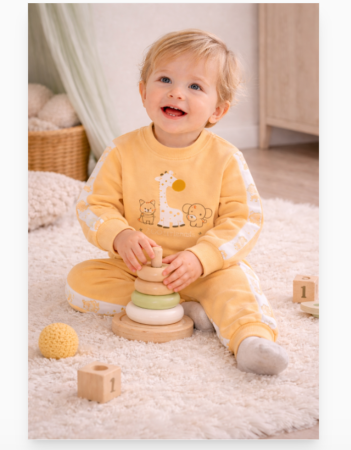 Haine bebe fetite - Compleu pentru casa, model girafa, galben