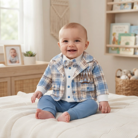Costum botez - Costum bebe, Mustacila Man, Albastru