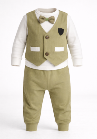 Costume - Costum elegant băieți cu vestă și papion, verde olive