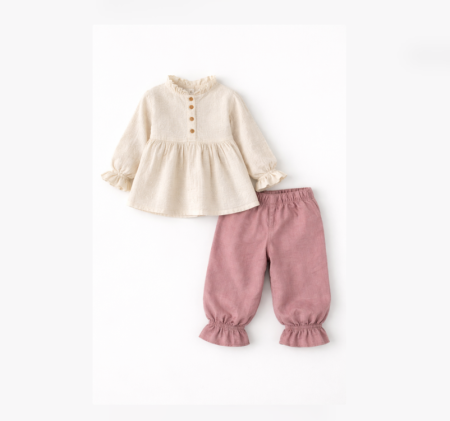 Costumase - Costumas 2 piese, Din Muselina, Brodat, Roz