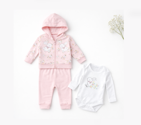 Costumase - Costumas 3 piese, Iepurasi coconasi, roz