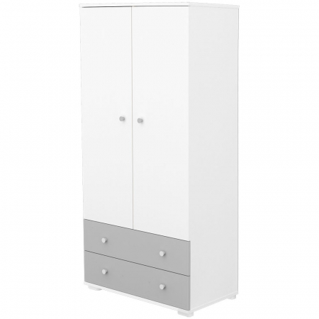 Mobilier camera copii - Dulap cu 2 usi si 2 sertare Hubners Patrik alb grafit
