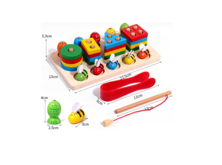 Jucarii tip Montessori - Joc educativ 3 in 1, Sortator si puzzle, Albinute, colorat, 3 ani