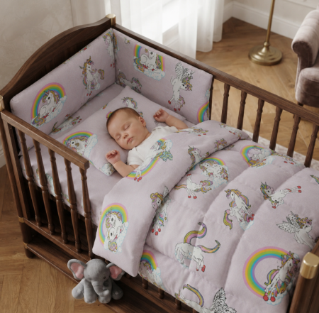 Pentru bebe - Lenjerie pentru pătuț bebe 120x60 cm, 4 piese, Cu laterala
