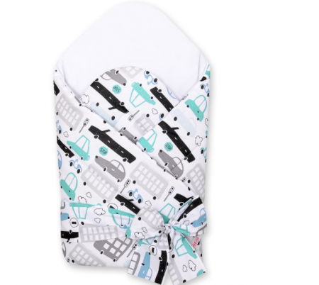 Haine bebe baietei - Paturica de infasat nou-nascut Gray and Turquoise Cars
