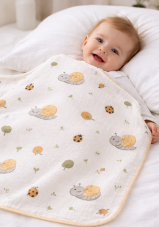 Paturele - Păturica muselină pentru bebeluși, model melcisori