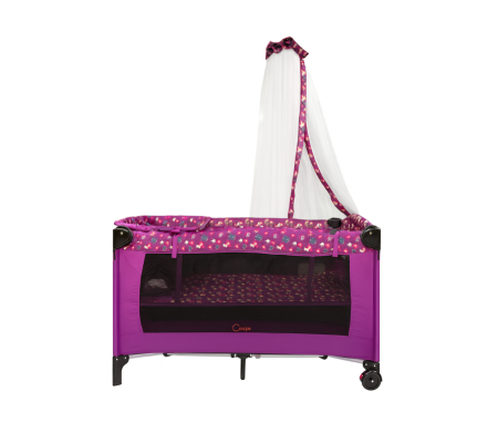 Pentru bebe - Patut bebe, 2 niveluri, cu laterala culisanta, baldachin cu suport inclus, masuta de infasat, Mov