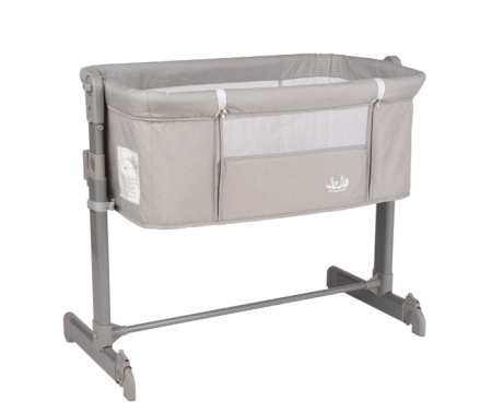 Patut bebe - Patut co-sleeper 3 in 1 pentru nou-nascuti si bebelusi Juju NearMe, 96x50 cm, 0+ luni, functie de leagan, setare unghiulara, inaltime reglabila, picioare regalbile, laterala culisanta, salteluta, husa