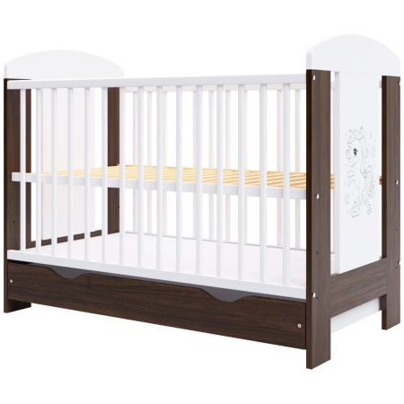Pentru bebe - Patut copii din lemn Hubners Calisto Unicorn 120x60 cm maro cu sertar