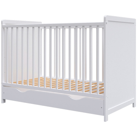 Pentru bebe - Patut copii din lemn Hubners Paula 120x60 alb cu sertar