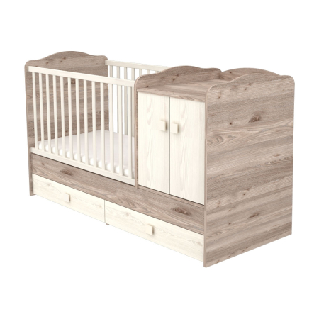 Pentru bebe - Patut copii transformabil din lemn cu 2 sertare Hubners Sofia Maxi Kombi 120x70 cm crem nisip