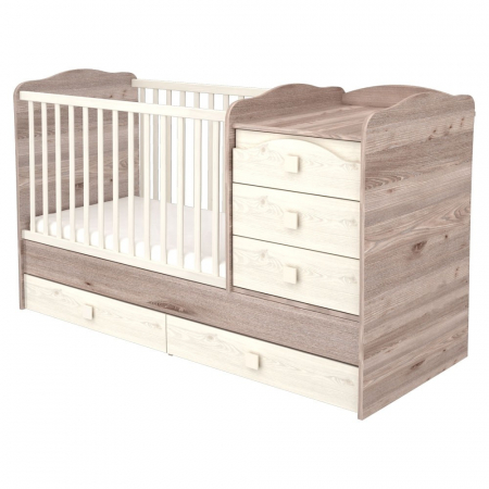 Patut din lemn - Patut copii transformabil din lemn cu 5 sertare Hubners Sofia Maxi Kombi 120x70 cm crem nisip