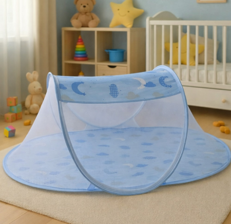 Patut bebe - Patut portabil, pop-up, pliabil, cu saltea, 0–18 luni, bleu