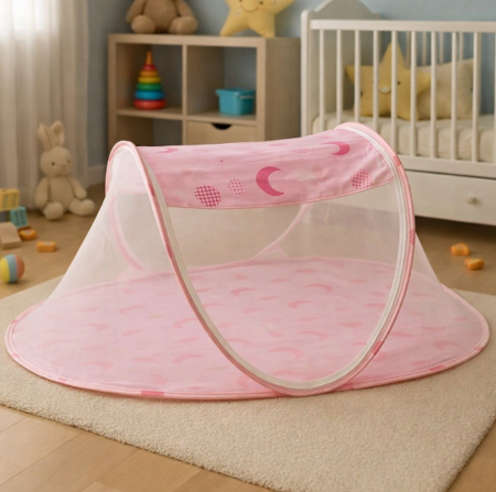 Patut bebe - Patut portabil, pop-up, pliabil, cu saltea, 0–18 luni, Roz