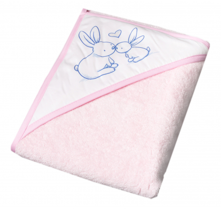Prosop de baie - PROSOP BAIE CU GLUGA MICUTII IEPURASI 100x100CM ROZ