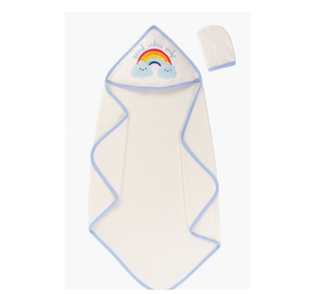 Haine bebe fetite - Prosop bebe, cu capison si manusa, model curcubeu albastru