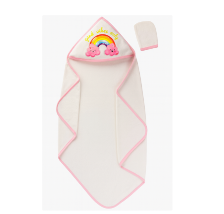 Haine bebe fetite - Prosop bebe, cu capison si manusa, model curcubeu roz