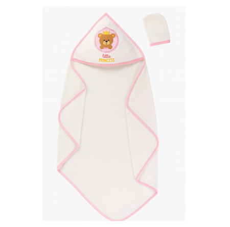 Haine bebe fetite - Prosop bebe, cu capison si manusa, model ursulet, Roz