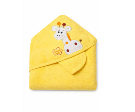 Prosop de baie - Prosop cu glugă pentru bebeluși, galben, cu broderie girafă