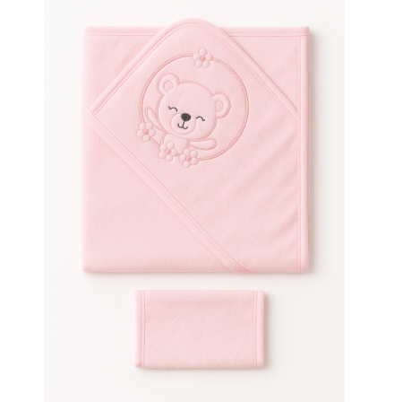 Prosop de baie - Prosop De Baie Pentru Bebelusi, Manusa inclusa, Ursulet, Roz