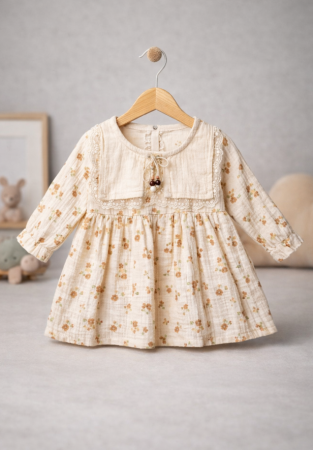 Rochite bebeluse - Rochita muselina cu detalii stilizate din folclor