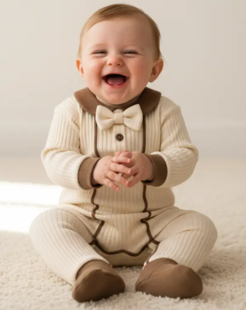 Haine bebe baietei - Salopeta baietel cu papion