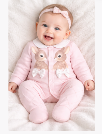 Noutati - Salopetă bebe cu iepurași, Roz