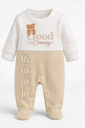 Haine bebe baietei - Salopeta bebe, Cu mesaj de bine, Bej