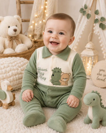 Costumase vara-primavara - Salopetă bebe din bumbac - confort și delicatețe pentru pielea bebelușului, Verde