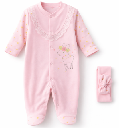 Veste bebe - Salopeta cu bentita asortata, Caprioara cu coronita de flori - Copie