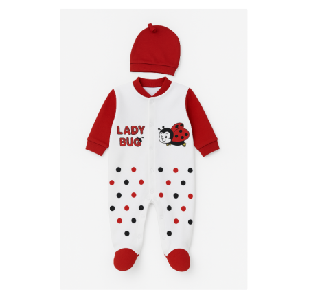 Haine bebe fetite - Salopeta, cu caciulita, Model animalute, Bubu-Still, cu inchidere pe piept, rosu