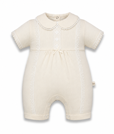 Set nou nascut - Salopeta de vara, pentru fetite, cu broderie, Ivoire