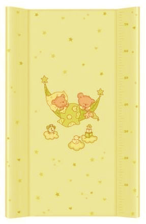 Saltea patut - Saltea de Infasat COMFORT 50x70cm, cu Intaritura, Grosime 3cm, Sistem Anti-Alunecare, ursi in hamac, galben