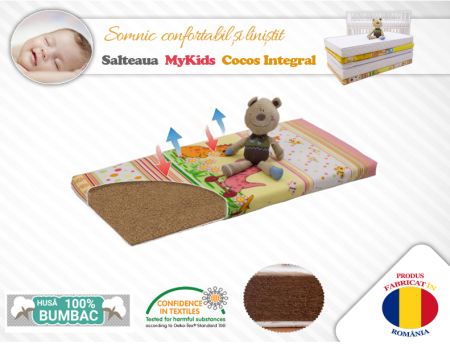 Pentru bebe - Saltea MyKids Fibra De Cocos Integral 120x60x12 Husa Bumbac Imprimat