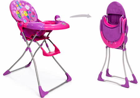 Scaun de masa - Scaun de masa pentru copii si bebe, Pliabil, Centura de siguranta, Masuta detasabila, Cu jucarie si suport de pahar, Roz