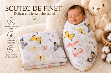 Haine bebe baietei - Scutec din finet, Fabricatie Romania, Model Fluturi