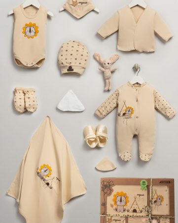 Hainute bumbac organic - Set 10 piese, 0-3 Luni, Bumbac organic, Cu Cadou Jucărie