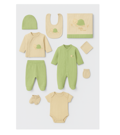 Hainute bumbac organic - Set 10 piese, Bumbac organic, Lucky Turtle, Green