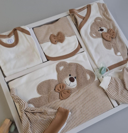 Noutati - Set 10 piese, Nou născut, Ursulet, alb-bej