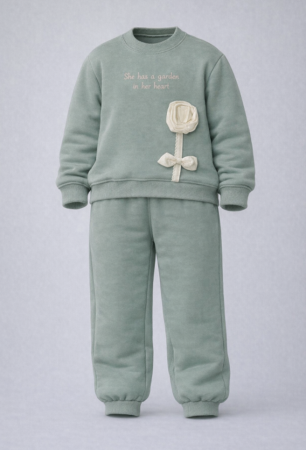 Noutati - Set 2 piese, haine fete, Floare 3D, verde